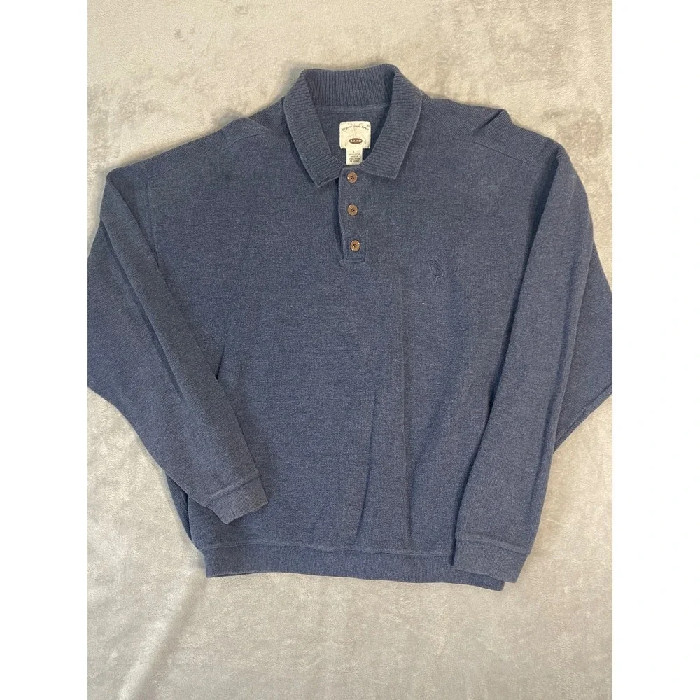 Original Island Sport Mens Blue Cotton‎ Long Sleeve quarter button Marlin